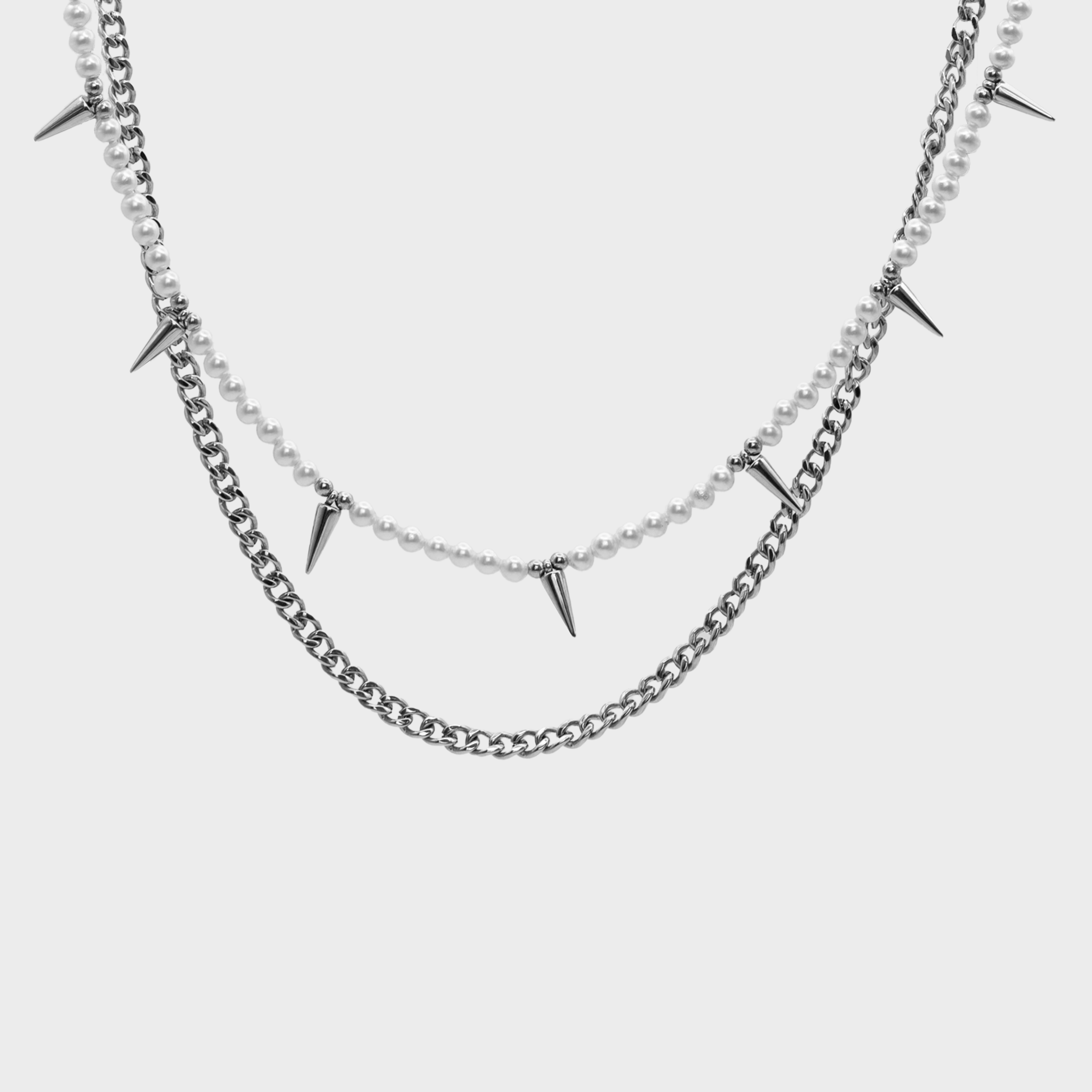 Anarchy Rope Chain Anarchy: Pearl & Rivet Layered Chain Necklace – Barebone Apparel