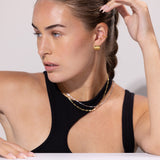 women wearing Chunky Striped Earrings - Gold