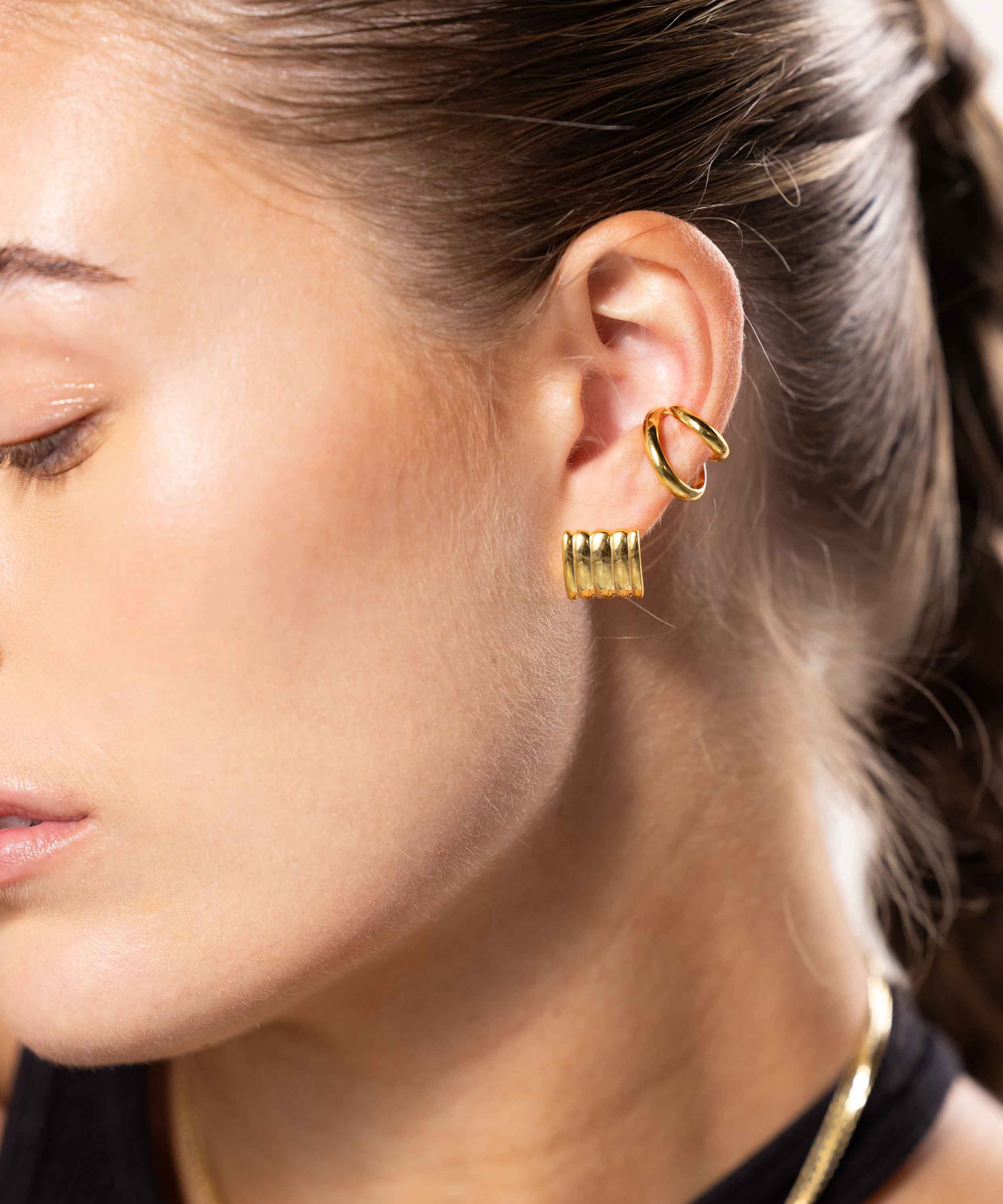 Chunky Striped Earrings - Gold