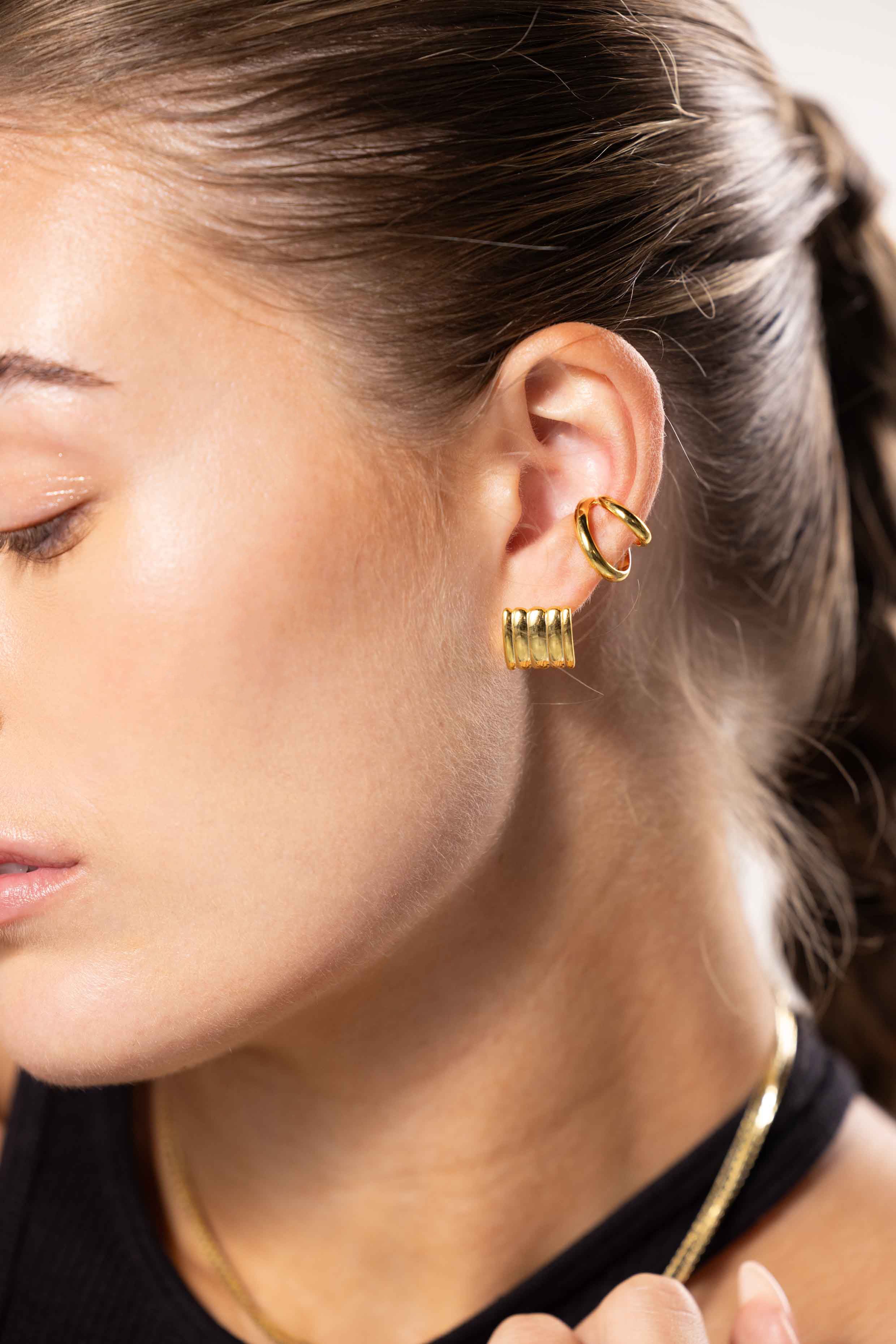 Chunky Striped Earrings - Gold