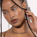 Women Wearing Double Hoop Silver Ear Cuff