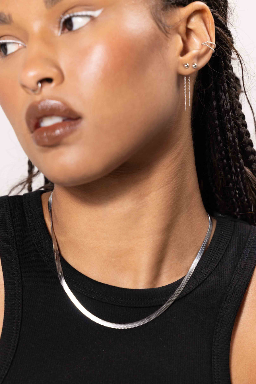 Flat Snake Chain Necklace - Silver