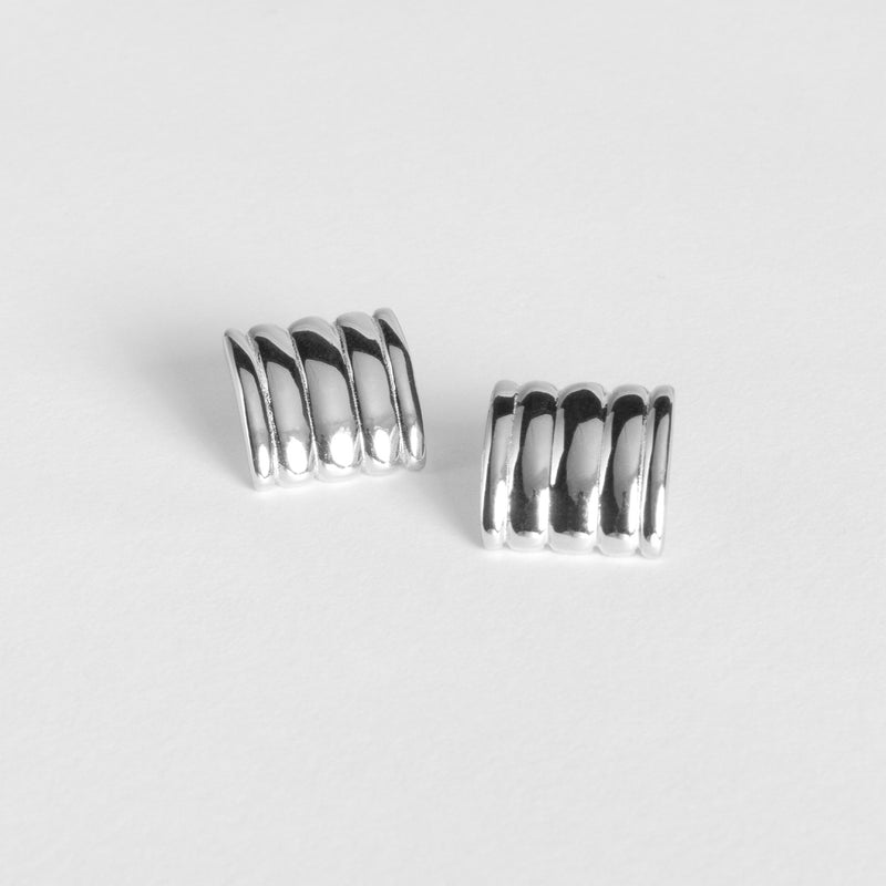 Chunky Striped Earrings - Silver