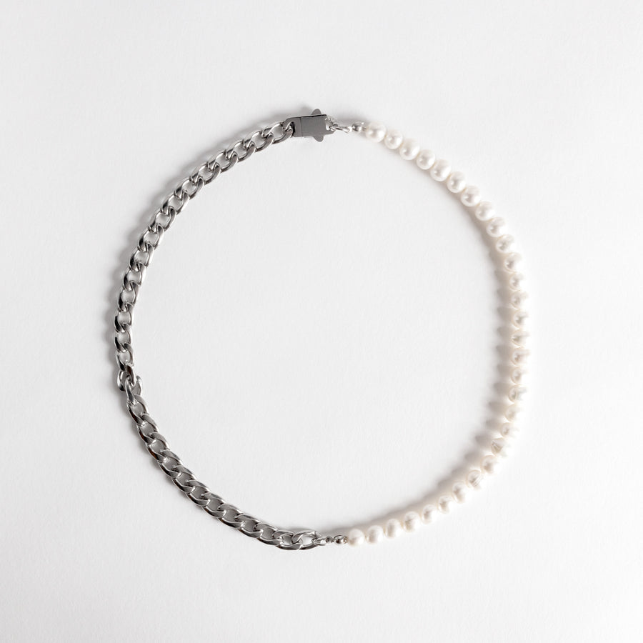 Half Pearl Half Chain Necklace