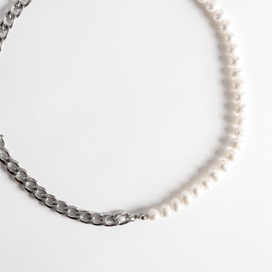 Half Pearl Half Chain Necklace