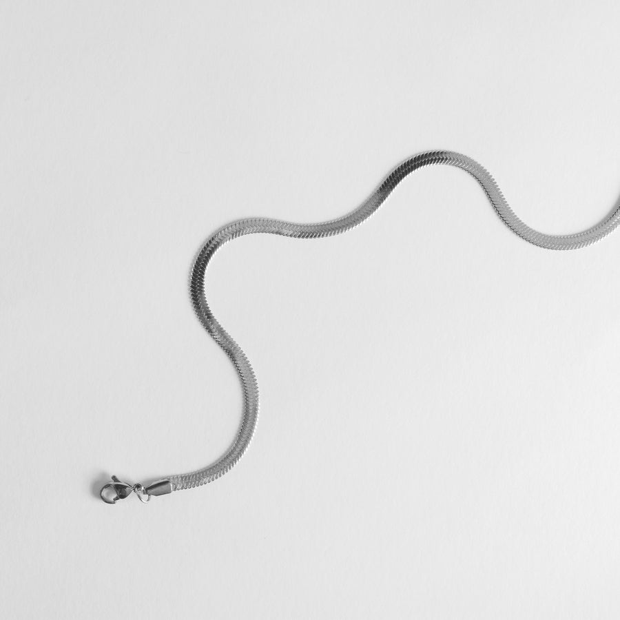 Flat Snake Chain Necklace - Silver