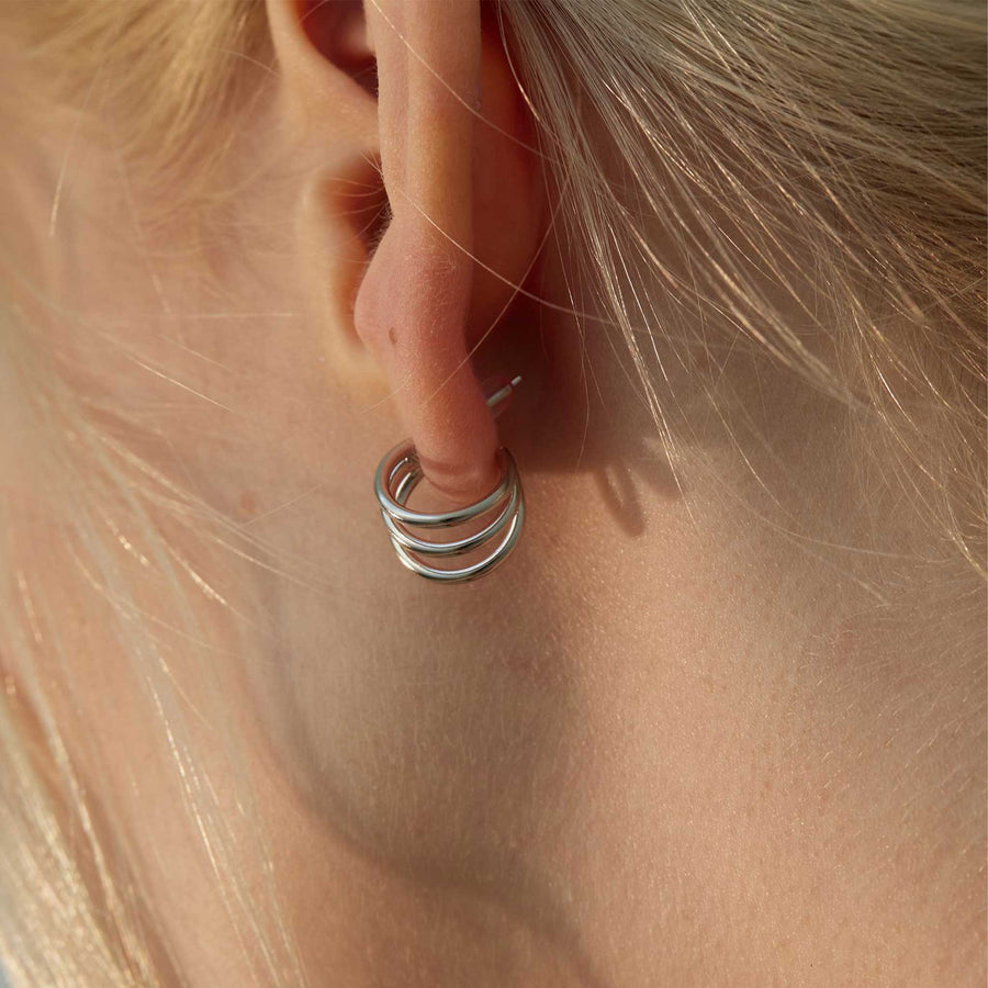 Triple Hoop Earrings - Silver