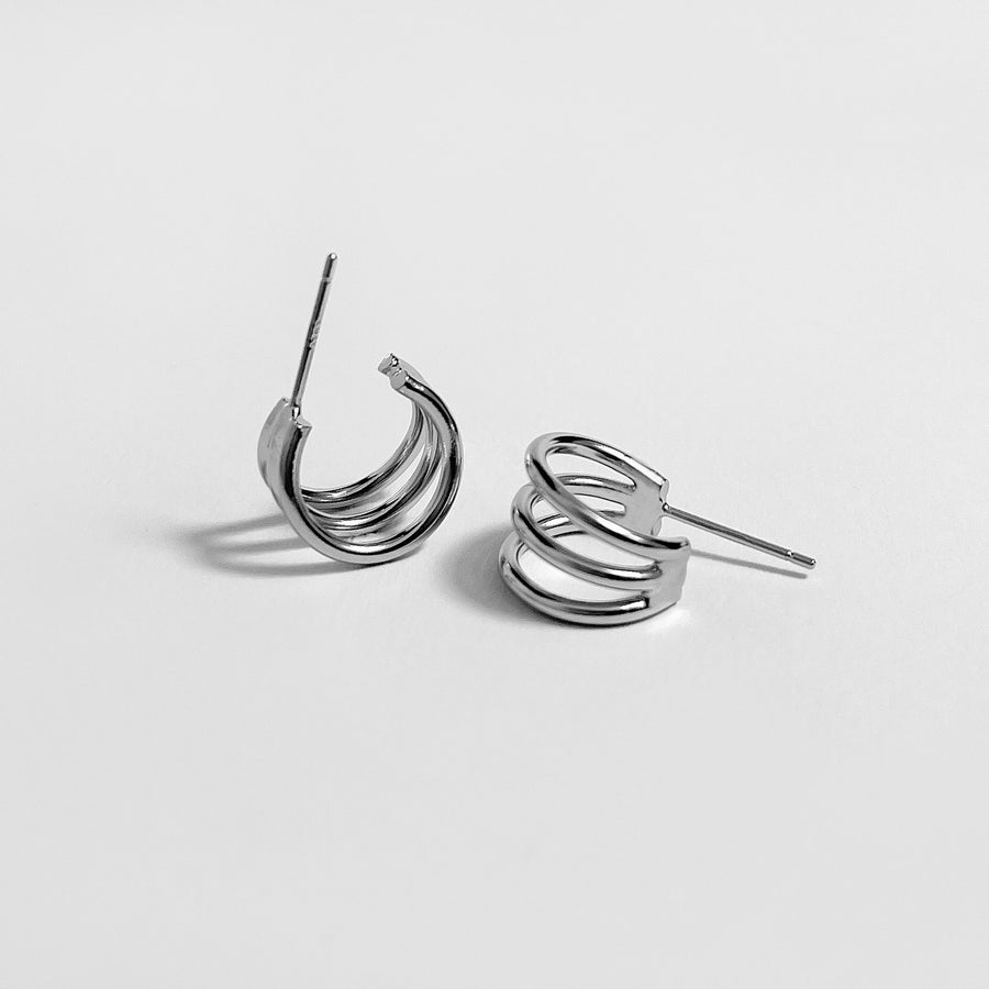 Triple Hoop Earrings - Silver